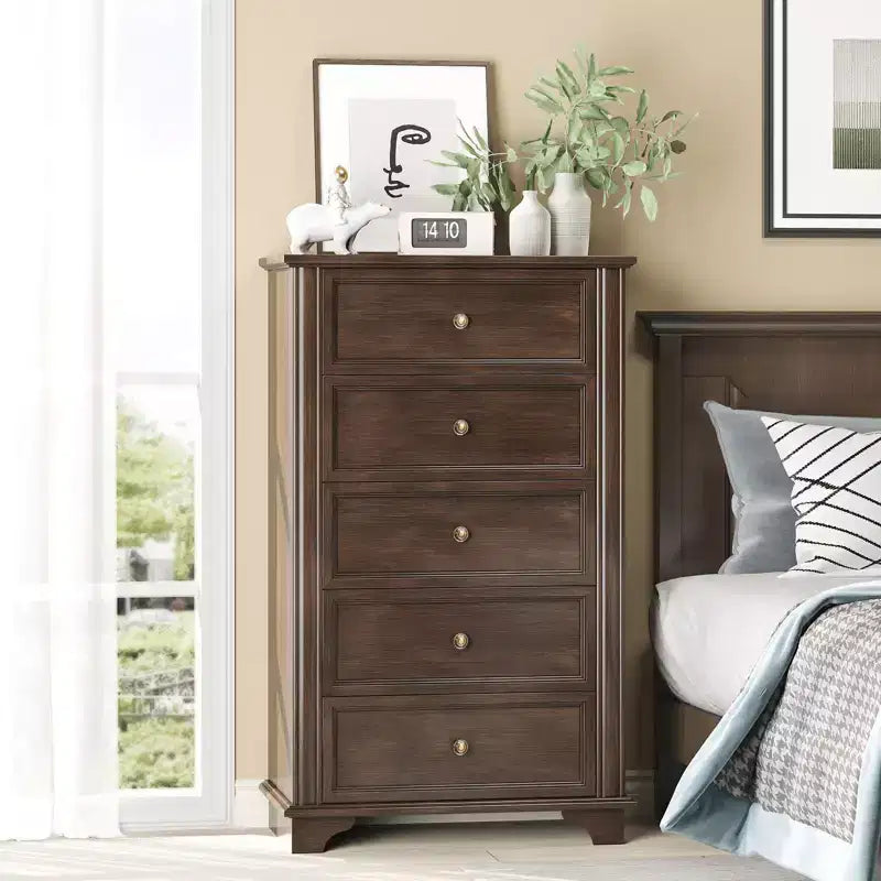 Cómoda de 5 cajones Karl Home, MDF marrón (tablero de fibra de densidad media), 28.74 pulgadas de ancho