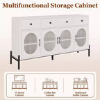 Mueble aparador con almacenamiento, mueble aparador de madera con 3 cajones y 4 puertas de vidrio, mesa aparador tipo barra de café para comedor, cocina