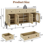 Mueble aparador con almacenamiento, mueble aparador de madera con 3 cajones y 4 puertas de vidrio, mesa aparador tipo barra de café para comedor, cocina
