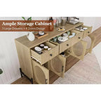 Mueble aparador con almacenamiento, mueble aparador de madera con 3 cajones y 4 puertas de vidrio, mesa aparador tipo barra de café para comedor, cocina