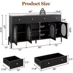Mueble aparador con almacenamiento, mueble aparador de madera con 3 cajones y 4 puertas de vidrio, mesa aparador tipo barra de café para comedor, cocina