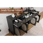 Mueble aparador con almacenamiento, mueble aparador de madera con 3 cajones y 4 puertas de vidrio, mesa aparador tipo barra de café para comedor, cocina