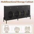 Mueble aparador con almacenamiento, mueble aparador de madera con 3 cajones y 4 puertas de vidrio, mesa aparador tipo barra de café para comedor, cocina
