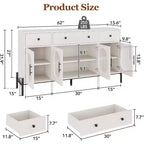 Mueble aparador con almacenamiento, mueble aparador de madera con 3 cajones y 4 puertas de vidrio, mesa aparador tipo barra de café para comedor, cocina