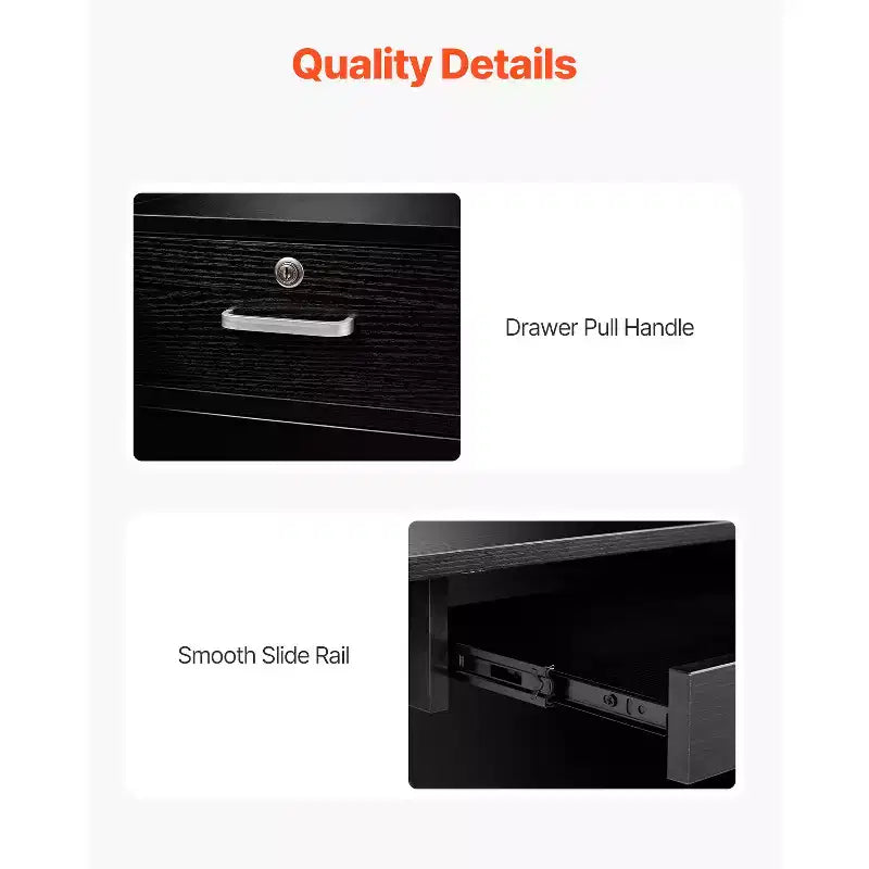 Mostrador de recepción VEVOR, mesa de mostrador frontal en forma de L de 55 pulgadas, mostrador de recepción de oficina con cajón, bandeja para teclado y armario de almacenamiento, negro
