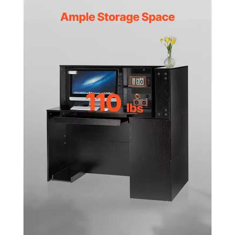 Mostrador de recepción VEVOR, mesa de mostrador frontal en forma de L de 55 pulgadas, mostrador de recepción de oficina con cajón, bandeja para teclado y armario de almacenamiento, negro