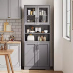 GustoWave Mueble alto de baño, mueble de almacenamiento de baño independiente con puertas de vidrio y estantes ajustables, armario de almacenamiento moderno de 67"