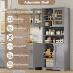 GustoWave Mueble alto de baño, mueble de almacenamiento de baño independiente con puertas de vidrio y estantes ajustables, armario de almacenamiento moderno de 67"