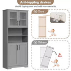 GustoWave Mueble alto de baño, mueble de almacenamiento de baño independiente con puertas de vidrio y estantes ajustables, armario de almacenamiento moderno de 67"