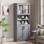 GustoWave Mueble alto de baño, mueble de almacenamiento de baño independiente con puertas de vidrio y estantes ajustables, armario de almacenamiento moderno de 67"