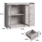 Aparador de bufé gris de 43 pulgadas y cómoda de almacenamiento con diseño de barandilla, estantes ajustables y 3 cajones para cocina, comedor y sala de estar