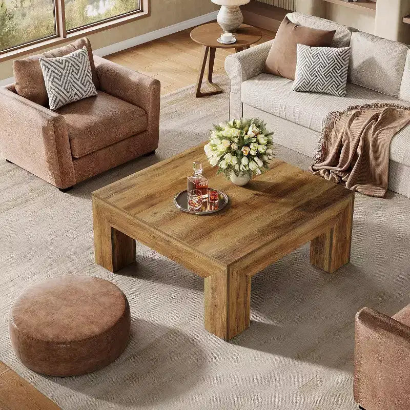 Mesa de centro cuadrada Lantine de 39.4 pulgadas para sala de estar, mesa auxiliar de cóctel estilo rústico con patas de madera resistentes, fácil montaje