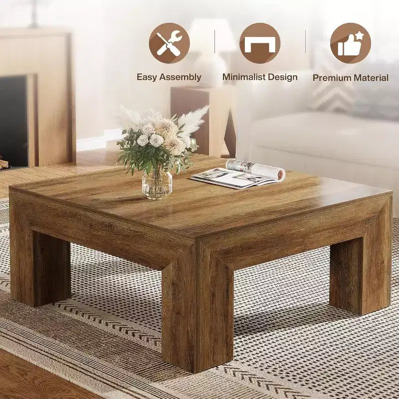 Mesa de centro cuadrada Lantine de 39.4 pulgadas para sala de estar, mesa auxiliar de cóctel estilo rústico con patas de madera resistentes, fácil montaje