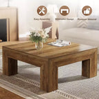 Mesa de centro cuadrada Lantine de 39.4 pulgadas para sala de estar, mesa auxiliar de cóctel estilo rústico con patas de madera resistentes, fácil montaje