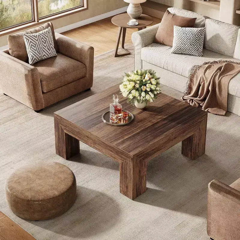 Mesa de centro cuadrada Lantine de 39.4 pulgadas para sala de estar, mesa auxiliar de cóctel estilo rústico con patas de madera resistentes, fácil montaje