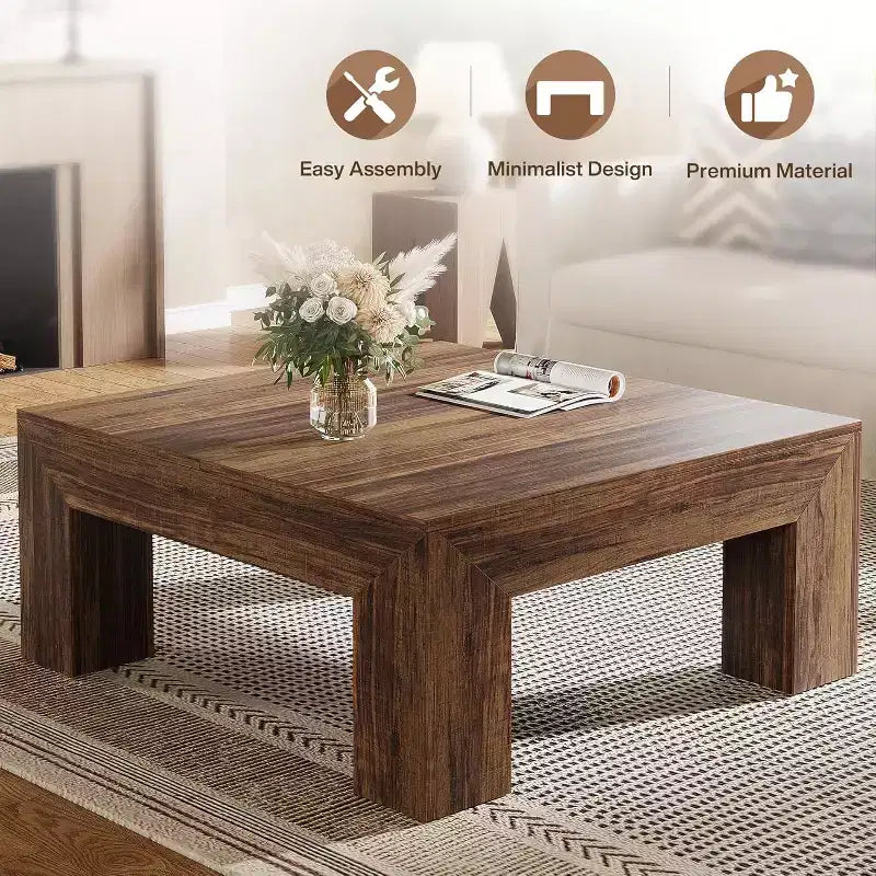 Mesa de centro cuadrada Lantine de 39.4 pulgadas para sala de estar, mesa auxiliar de cóctel estilo rústico con patas de madera resistentes, fácil montaje