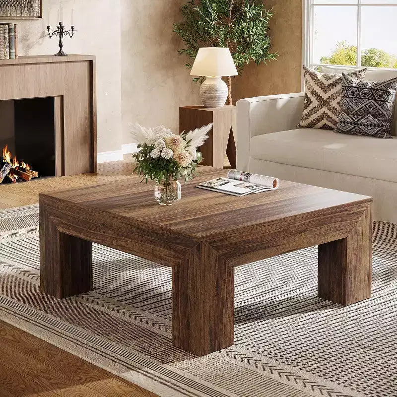 Mesa de centro cuadrada Lantine de 39.4 pulgadas para sala de estar, mesa auxiliar de cóctel estilo rústico con patas de madera resistentes, fácil montaje