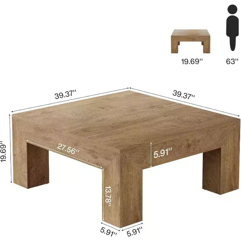 Mesa de centro cuadrada Lantine de 39.4 pulgadas para sala de estar, mesa auxiliar de cóctel estilo rústico con patas de madera resistentes, fácil montaje