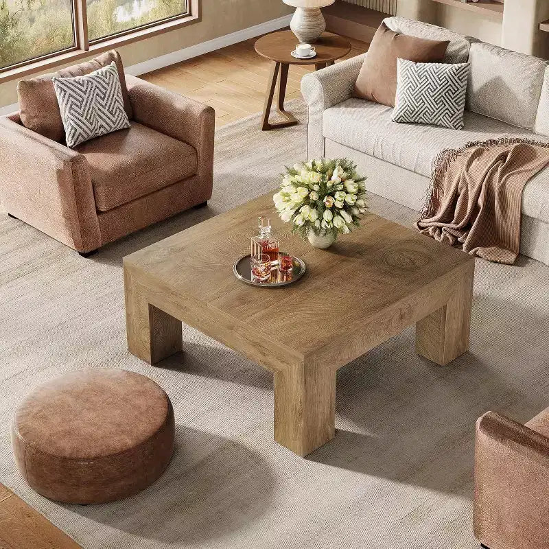 Mesa de centro cuadrada Lantine de 39.4 pulgadas para sala de estar, mesa auxiliar de cóctel estilo rústico con patas de madera resistentes, fácil montaje