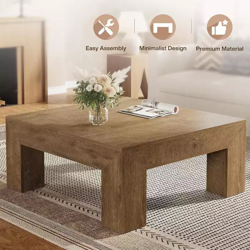 Mesa de centro cuadrada Lantine de 39.4 pulgadas para sala de estar, mesa auxiliar de cóctel estilo rústico con patas de madera resistentes, fácil montaje