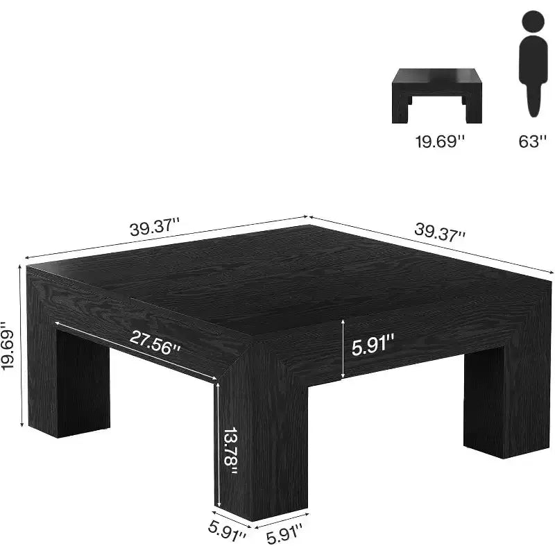 Mesa de centro cuadrada Lantine de 39.4 pulgadas para sala de estar, mesa auxiliar de cóctel estilo rústico con patas de madera resistentes, fácil montaje