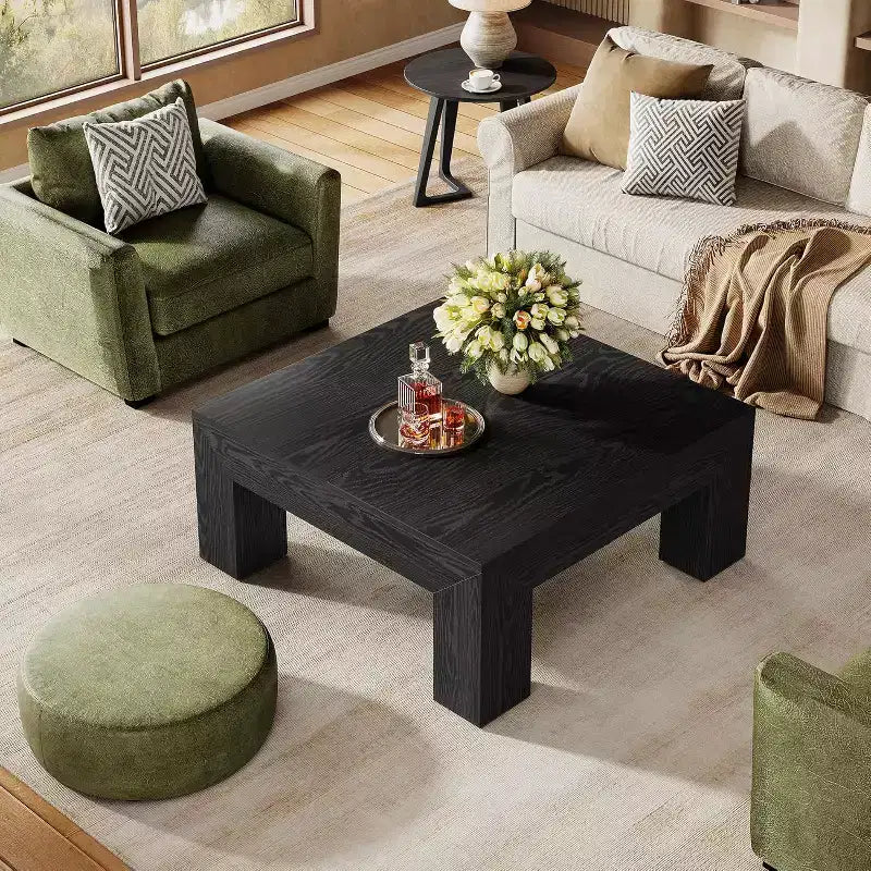 Mesa de centro cuadrada Lantine de 39.4 pulgadas para sala de estar, mesa auxiliar de cóctel estilo rústico con patas de madera resistentes, fácil montaje