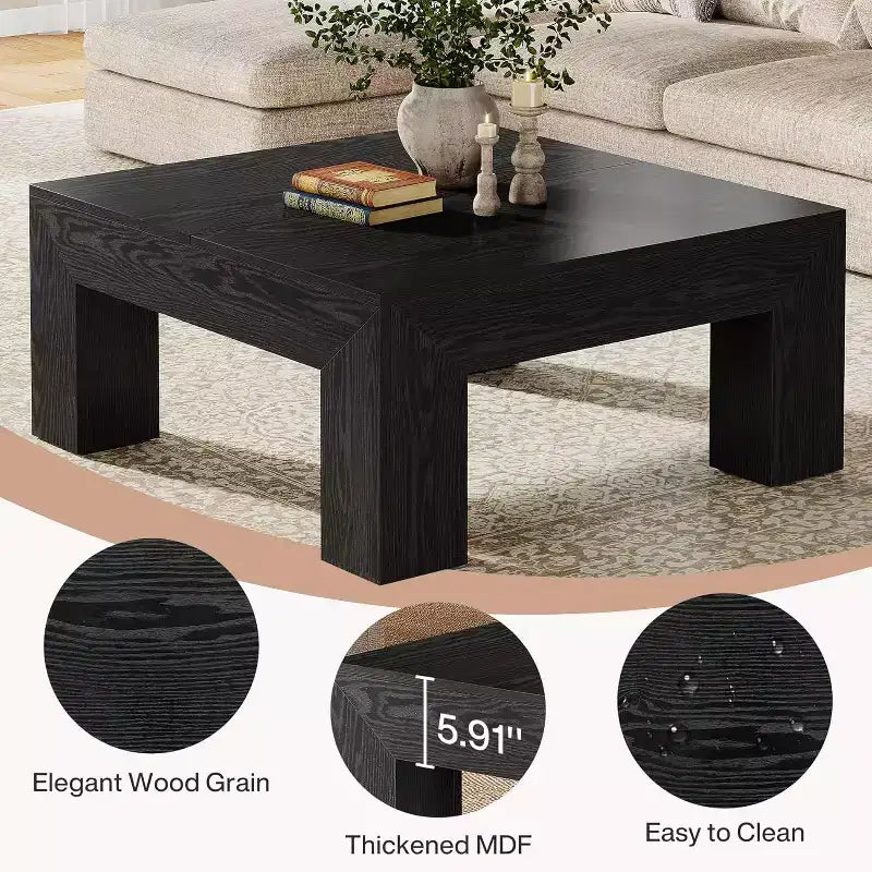 Mesa de centro cuadrada Lantine de 39.4 pulgadas para sala de estar, mesa auxiliar de cóctel estilo rústico con patas de madera resistentes, fácil montaje