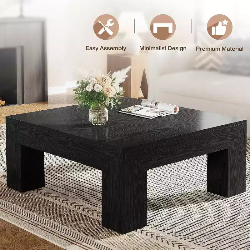 Mesa de centro cuadrada Lantine de 39.4 pulgadas para sala de estar, mesa auxiliar de cóctel estilo rústico con patas de madera resistentes, fácil montaje