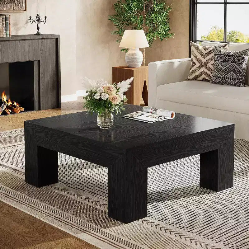 Mesa de centro cuadrada Lantine de 39.4 pulgadas para sala de estar, mesa auxiliar de cóctel estilo rústico con patas de madera resistentes, fácil montaje