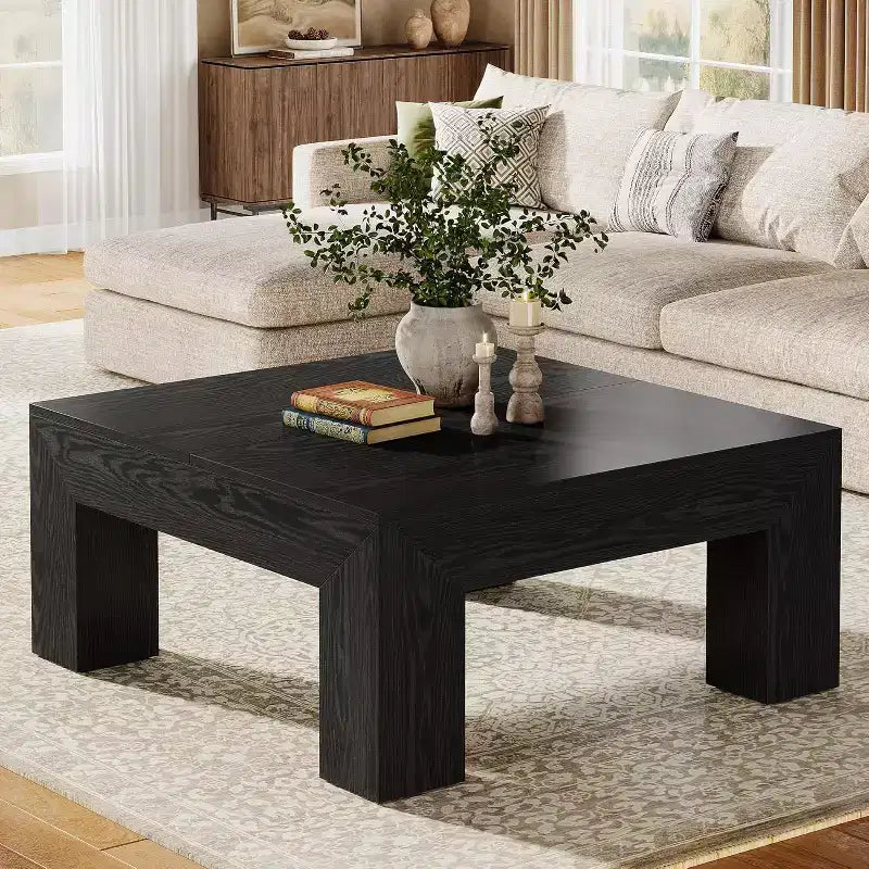 Mesa de centro cuadrada Lantine de 39.4 pulgadas para sala de estar, mesa auxiliar de cóctel estilo rústico con patas de madera resistentes, fácil montaje