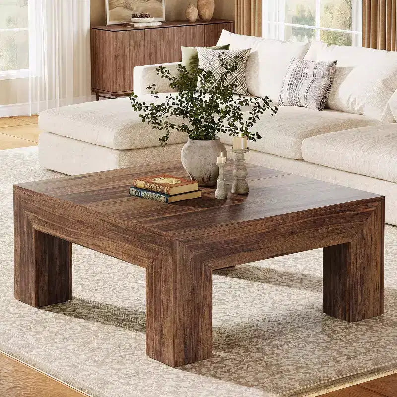 Mesa de centro cuadrada Lantine de 39.4 pulgadas para sala de estar, mesa auxiliar de cóctel estilo rústico con patas de madera resistentes, fácil montaje