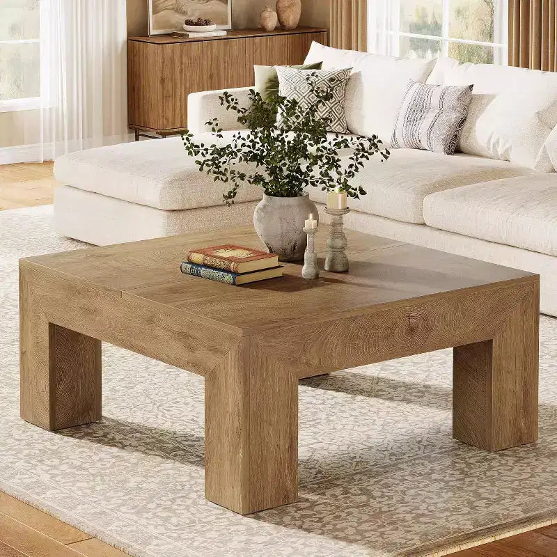 Mesa de centro cuadrada Lantine de 39.4 pulgadas para sala de estar, mesa auxiliar de cóctel estilo rústico con patas de madera resistentes, fácil montaje