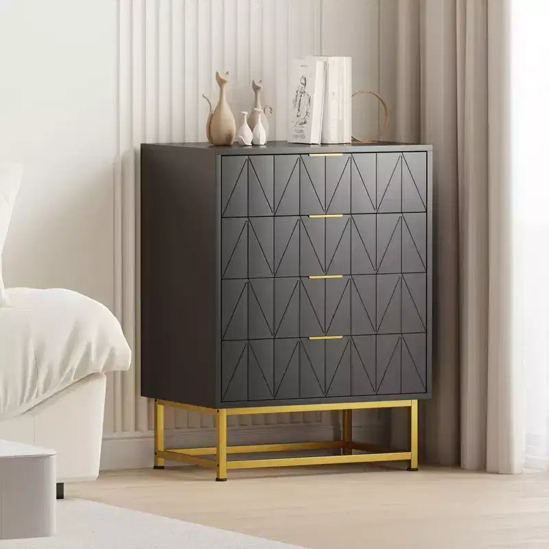 Cómoda Coolmee de 4 cajones, cajones modernos, organizador de cajones con patas de metal, armario de almacenamiento para dormitorio, sala de estar, pasillo, armario