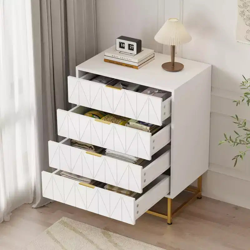 Cómoda Coolmee de 4 cajones, cajones modernos, organizador de cajones con patas de metal, armario de almacenamiento para dormitorio, sala de estar, pasillo, armario