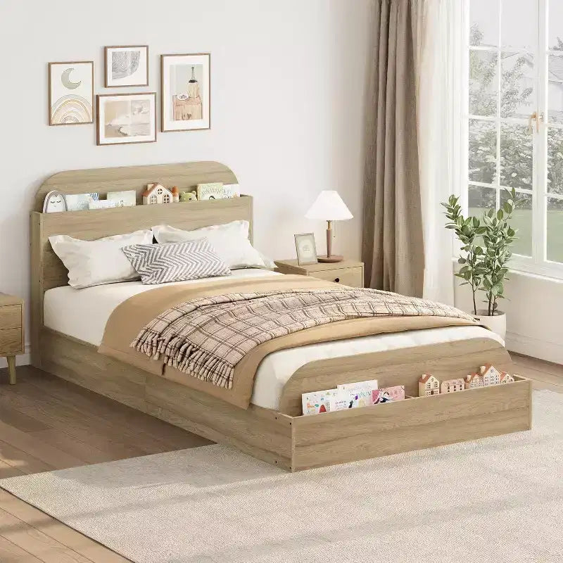 Acekool Diván Doble con Nido, Estructura de Sofá Cama Tapizado con Cajones de Almacenamiento, Cama Moderna para Sala de Estar o Dormitorio