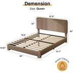Base de cama Dyonery Boucle, base de cama de tela de peluche tapizada en negro con cabecero, no requiere somier, cabecero ajustable, fácil montaje