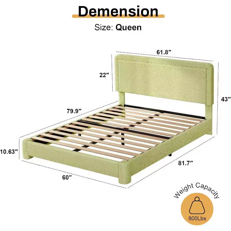 Base de cama Dyonery Boucle, base de cama de tela de peluche tapizada en negro con cabecero, no requiere somier, cabecero ajustable, fácil montaje