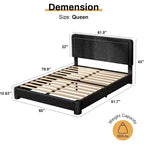 Base de cama Dyonery Boucle, base de cama de tela de peluche tapizada en negro con cabecero, no requiere somier, cabecero ajustable, fácil montaje