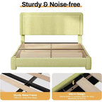 Base de cama Dyonery Boucle, base de cama de tela de peluche tapizada en negro con cabecero, no requiere somier, cabecero ajustable, fácil montaje