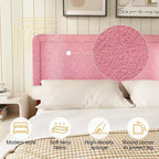 Base de cama Dyonery Boucle, base de cama de tela de peluche tapizada en negro con cabecero, no requiere somier, cabecero ajustable, fácil montaje
