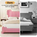 Base de cama Dyonery Boucle, base de cama de tela de peluche tapizada en negro con cabecero, no requiere somier, cabecero ajustable, fácil montaje