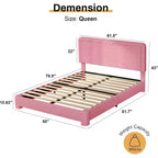 Base de cama Dyonery Boucle, base de cama de tela de peluche tapizada en negro con cabecero, no requiere somier, cabecero ajustable, fácil montaje