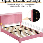 Base de cama Dyonery Boucle, base de cama de tela de peluche tapizada en negro con cabecero, no requiere somier, cabecero ajustable, fácil montaje