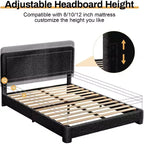 Base de cama Dyonery Boucle, base de cama de tela de peluche tapizada en negro con cabecero, no requiere somier, cabecero ajustable, fácil montaje
