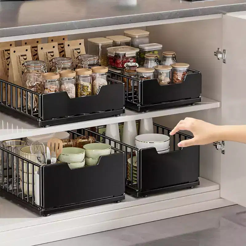 Organizador extraíble para muebles de cocina, estantes extraíbles para despensa, cajones de almacenamiento extraíbles de metal sin necesidad de taladrar