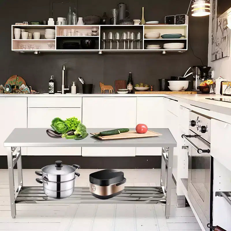 Mesa de Trabajo de Acero Inoxidable para Cocina Comercial - Mesa Plegable para Preparación con Estante Ajustable, Banco de Trabajo de Metal Grado Alimenticio para Restaurante, Hogar