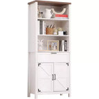COZONY 72 Tall 6-Tier Farmhouse Bookshelf with Doors, Cabinet & Drawer  Wooden Bookcase with Adjustable Shelf for Living Room, Kitchen & Bedroom