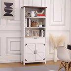 COZONY Estantería alta de 72 pulgadas de estilo rústico con 6 niveles y puertas, armario y cajón. Librero de madera con estante ajustable para sala de estar, cocina y dormitorio.