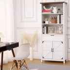 COZONY Estantería alta de 72 pulgadas de estilo rústico con 6 niveles y puertas, armario y cajón. Librero de madera con estante ajustable para sala de estar, cocina y dormitorio.