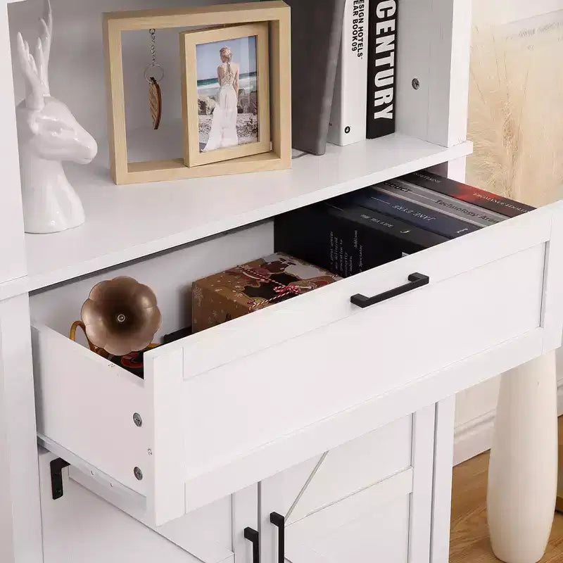 COZONY Estantería alta de 72 pulgadas de estilo rústico con 6 niveles y puertas, armario y cajón. Librero de madera con estante ajustable para sala de estar, cocina y dormitorio.